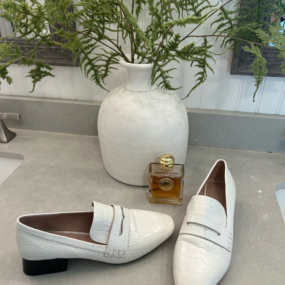 White Croc-Embossed Loafers